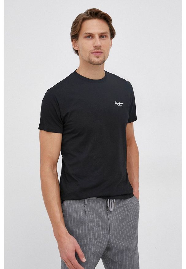 Pepe Jeans T-shirt Basic męski kolor czarny gładki. Kolor: czarny. Materiał: dzianina. Wzór: gładki