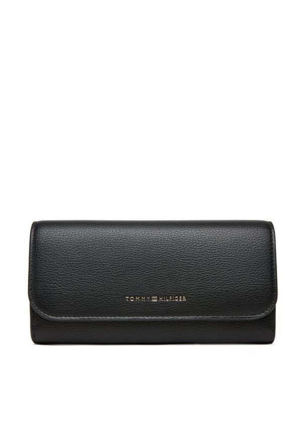 TOMMY HILFIGER - Tommy Hilfiger Duży Portfel Damski Th Flag Lrg Flap AW0AW17734 Czarny. Kolor: czarny. Materiał: skóra