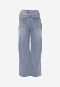 Renee - Niebieskie Jeansy Szerokie z Bawełny High Waist Ozdobione Perełkami i Wycięciami Nenelsea. Okazja: na co dzień. Stan: podwyższony. Kolor: niebieski. Wzór: aplikacja. Styl: casual #6