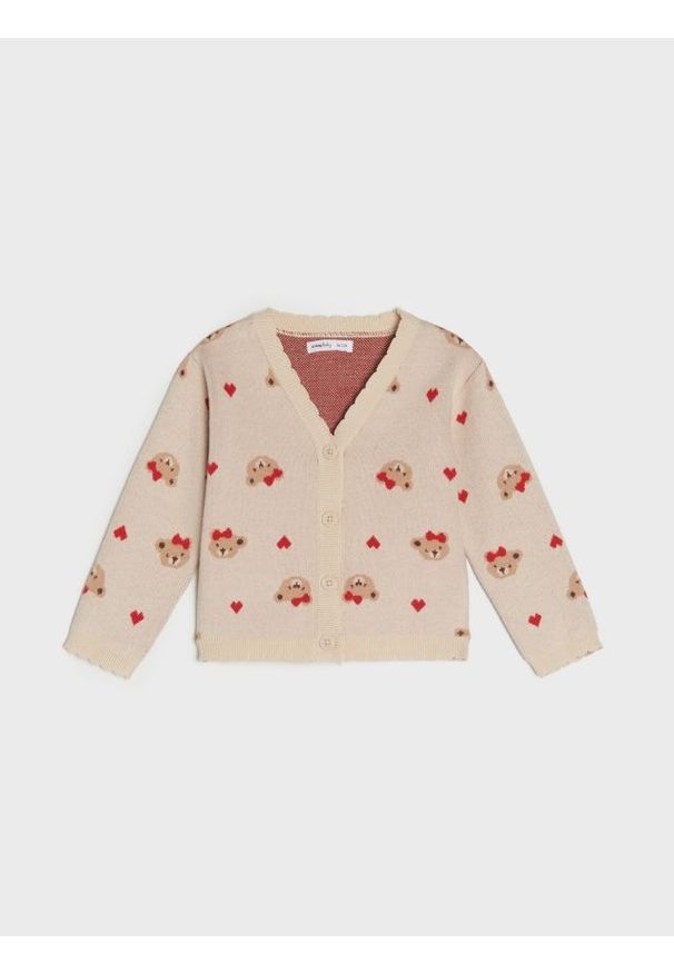 Sinsay - Sweter zapinany na guziki z domieszką wiskozy - kremowy. Kolor: kremowy. Materiał: wiskoza