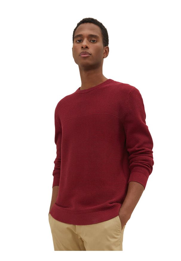 Tom Tailor Sweter 1032302 Bordowy Regular Fit. Kolor: czerwony. Materiał: bawełna