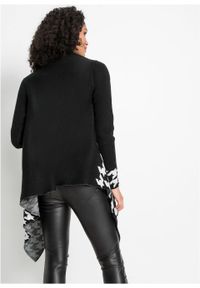 Sweter bez zapięcia z dłuższymi brzegami bonprix czarno-biel wełny w kratę. Kolor: czarny. Materiał: wełna, materiał, akryl. Długość: długie #3