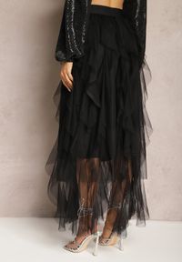 Renee - Czarna Maxi Spódnica z Przeźroczystego Tiulu Rozkloszowana Enewe. Kolor: czarny. Materiał: tiul