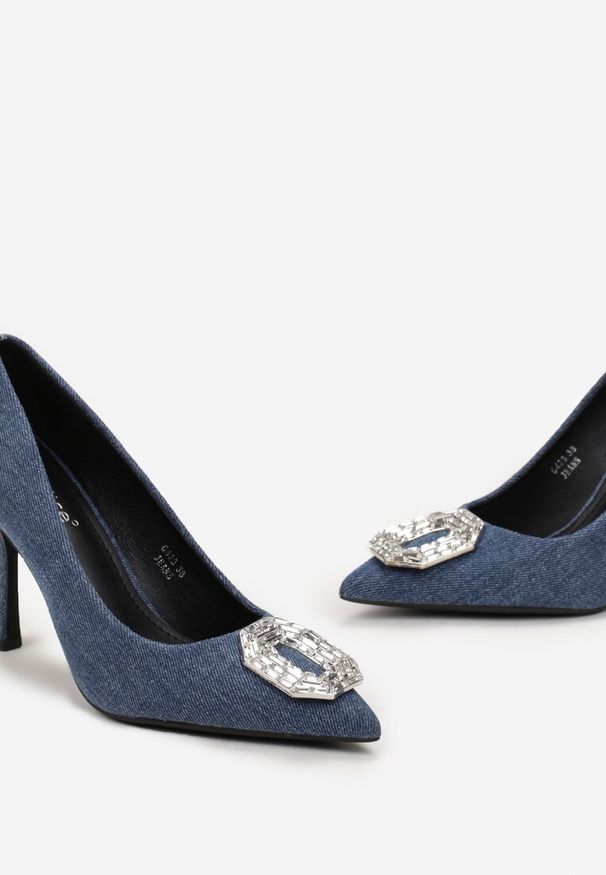 Born2be - Niebieskie Błyszczące Szpilki z Klamrą z Cyrkoniami Danell. Zapięcie: klamry. Kolor: niebieski. Obcas: na szpilce. Styl: glamour, elegancki
