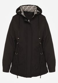 Renee - Czarna Kurtka Parka z Kapturem w Oryginalny Wzór Wewnątrz Tiosara. Okazja: na spacer, na co dzień. Typ kołnierza: kaptur. Kolor: czarny. Materiał: jeans. Wzór: aplikacja. Styl: casual #6