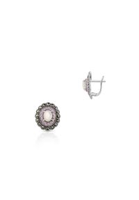 W.KRUK - Kolczyki srebrne z markasytami i masą perłową. Materiał: srebrne. Kolor: biały, wielokolorowy, srebrny. Wzór: aplikacja. Kamień szlachetny: cyrkonia #1