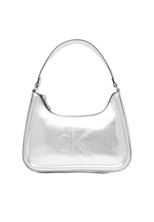 Calvin Klein Torebka Bold Ck Metallic Shoulder Bag LV04F3332G Srebrny. Kolor: srebrny. Materiał: skórzane