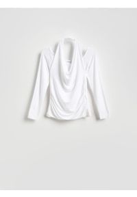 Reserved - Bluzka z ozdobnym dekoltem - złamana biel. Materiał: dzianina, wiskoza #1
