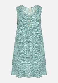 Born2be - Zielona Bawełniana Rozkloszowana Sukienka Ozdobiona Kwiatami i Guzikami Lisavella. Okazja: na co dzień, na spacer. Kolor: zielony. Materiał: bawełna. Wzór: aplikacja, kwiaty. Sezon: lato. Styl: klasyczny, casual, elegancki #2