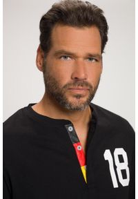 JAY-PI - Męska Koszulka henley długi rękaw piłkarski nadruk plisa guzikowa. Typ kołnierza: typu henley. Kolekcja: plus size. Kolor: czarny. Materiał: materiał, bawełna. Długość rękawa: długi rękaw. Długość: długie. Wzór: nadruk. Sport: piłka nożna