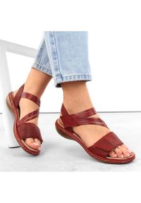 Skórzane komfortowe sandały damskie na rzepy czerwone Rieker 65964-35. Zapięcie: rzepy. Kolor: czerwony. Materiał: skóra #5