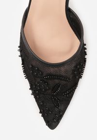 Renee - Czarne Siateczkowe Czółenka na Szpilce z Haftami i Perełkami Branira. Okazja: na imprezę. Zapięcie: pasek. Kolor: czarny. Wzór: haft. Obcas: na szpilce. Styl: elegancki #4