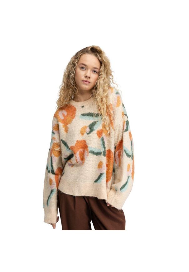 SIROKO - Damski sweter oversize z dzianiny Siroko Mainau-W Sand. Kolor: beżowy. Materiał: dzianina. Sezon: zima