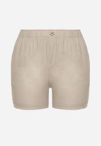 Born2be - Beżowe Casualowe Szorty z Lnem z Gumką w Talii Filowena. Okazja: na co dzień. Kolekcja: plus size. Kolor: beżowy. Materiał: len. Styl: casual #6