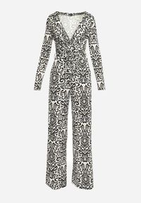 Renee - Czarno-Biały Długi Kombinezon z Ornamentalnym Wzorem i Wiązanym Paskiem Feniti. Kolor: czarny. Długość: długie. Styl: boho #3