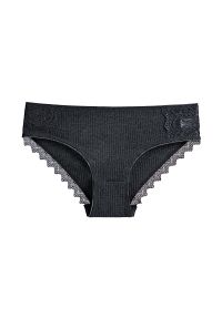 Intica - Figi prążkowane z koronką na co dzień i okazje Asja. Kolor: szary. Materiał: prążkowany, koronka. Wzór: koronka