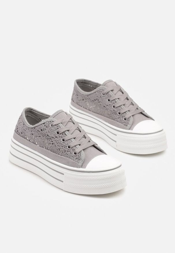 Born2be - Szare Trampki na Grubej Podeszwie z Ażurową Cholewką Felariona. Okazja: na co dzień. Kolor: szary. Materiał: jeans. Szerokość cholewki: normalna. Wzór: ażurowy. Styl: klasyczny, casual