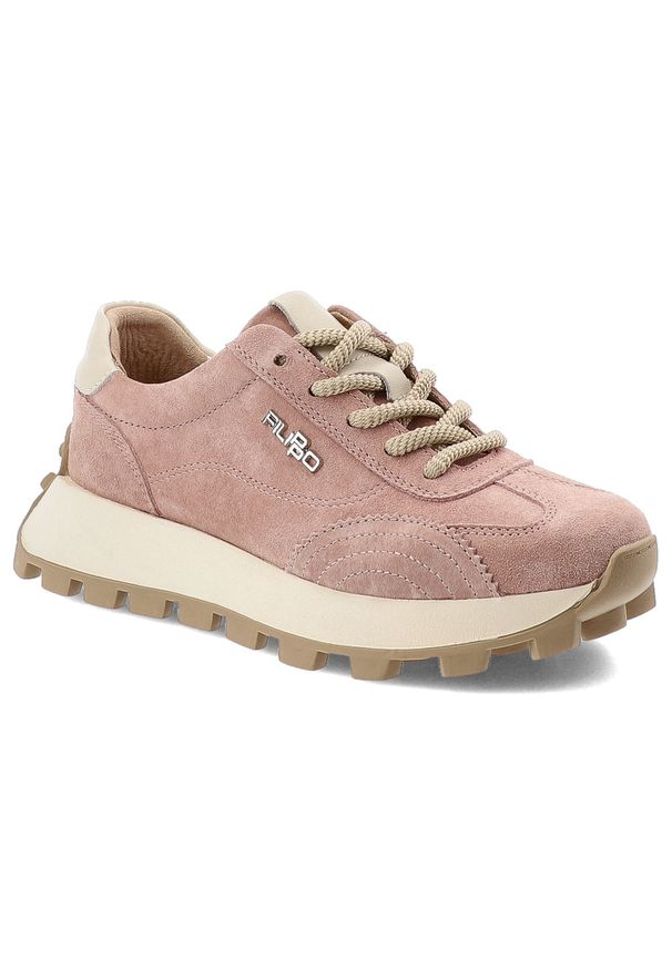 Sneakersy damskie Filippo, cholewka skóra naturalna zamszowa sznurowanie klasyczny niski fason kontrastowe wstawki przy pięcie masywna podeszwa, różo. Zapięcie: sznurówki. Kolor: różowy. Materiał: zamsz, skóra. Szerokość cholewki: normalna
