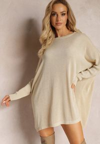 Renee - Jasnobeżowy Sweter Oversize z Delikatną Złotą Nitką Felhana. Kolor: beżowy. Sezon: zima #3