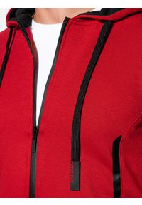 Ombre Clothing - Bluza męska rozpinana z kapturem B1076 - czerwona - XXL. Typ kołnierza: kaptur. Kolor: czerwony. Wzór: nadruk, aplikacja