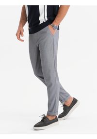 Ombre Clothing - Spodnie męskie chino REGULAR FIT z gumką w pasie – szare V2 - Rozmiar: XL. Okazja: na co dzień. Kolor: szary. Materiał: guma, wiskoza, tkanina, poliester, materiał, bawełna. Styl: casual, elegancki