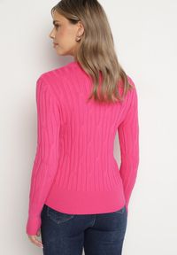 Born2be - Ciemnoróżowy Sweter z Wiskozą Ozdobiony Tłoczeniem Savinia. Okazja: na spotkanie biznesowe, na co dzień. Kolor: różowy. Materiał: wiskoza. Wzór: aplikacja. Styl: biznesowy, casual, elegancki #4