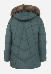 Born2be - Ciemnozielona Pikowana Kurtka z Kapturem i Futerkiem Maselle. Typ kołnierza: kaptur. Kolor: zielony. Materiał: futro. Sezon: jesień, zima #2