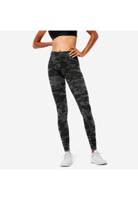 DOMYOS - Legginsy fitness damskie Domyos Fit+ 500 Slim. Kolor: czarny. Materiał: materiał, bawełna, elastan. Długość: długie. Sport: fitness