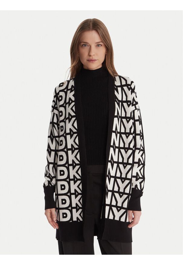 DKNY Kardigan P5MXAX88 Écru Relaxed Fit. Materiał: wiskoza