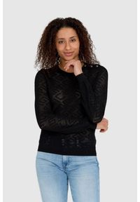 Guess - GUESS Czarny sweterek dzianinowy w monogram guess, Rozmiar L. Kolor: czarny. Materiał: wiskoza, dzianina