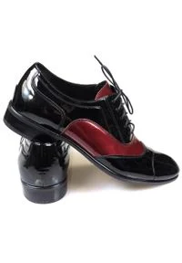 Modini - Czarno-bordowe buty wizytowe T99 - Austerity, caponki. Kolor: czarny, wielokolorowy, czerwony. Materiał: skóra, materiał. Styl: wizytowy #3