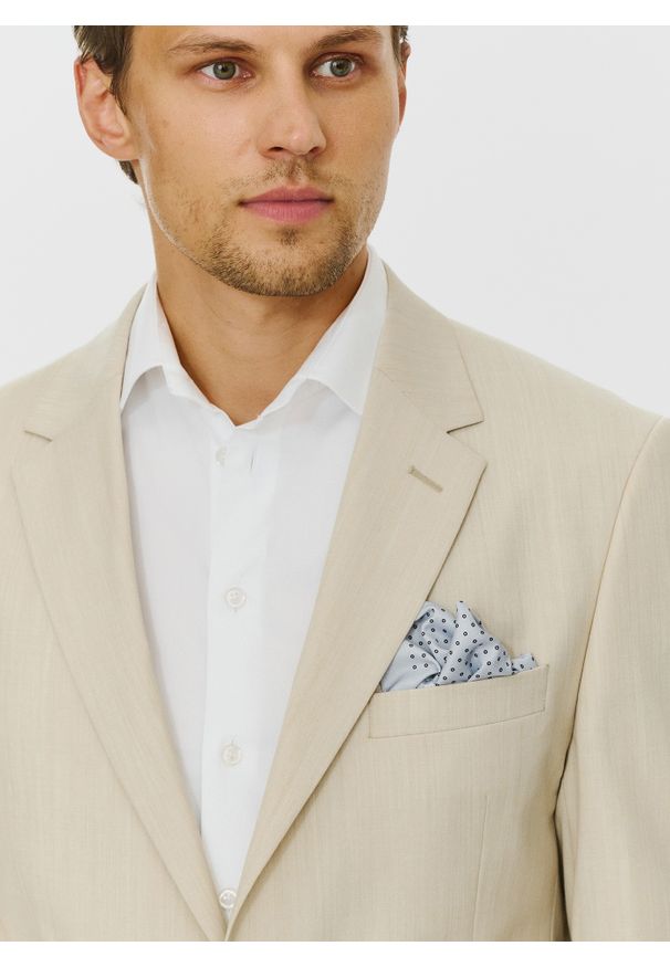 Pako Lorente - PAKO LORENTE – Beżowa męska marynarka garniturowa. Kolor: beżowy. Materiał: poliester, wełna, lycra