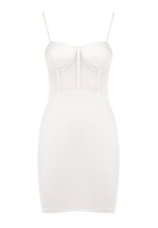 Born2be - Biała Sukienka Naerima. Typ kołnierza: dekolt gorset. Kolor: biały. Długość rękawa: na ramiączkach. Sezon: lato. Typ sukienki: gorsetowe. Długość: mini