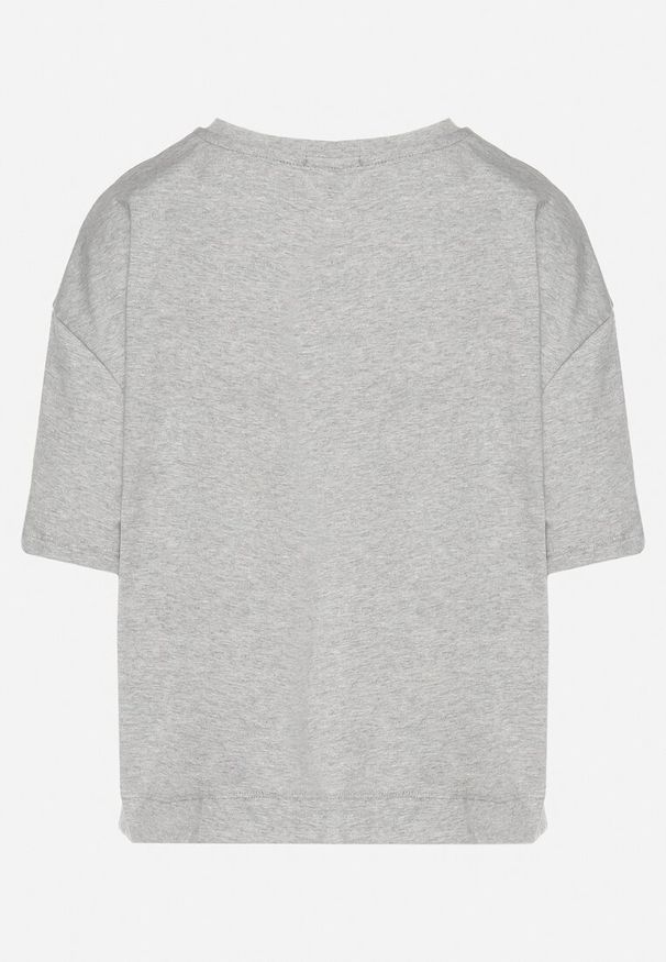 Born2be - Szary Bawełniany T-shirt Ozdobiony Cyrkoniami Fadelis. Okazja: na spotkanie biznesowe, na co dzień. Kolor: szary. Materiał: bawełna. Wzór: aplikacja. Styl: biznesowy, elegancki, casual
