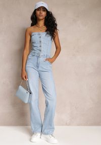 Renee - Niebieski Długi Kombinezon z Jeansu bez Ramiączek Ediekesa. Kolor: niebieski. Materiał: jeans. Długość rękawa: bez ramiączek. Długość: długie #1