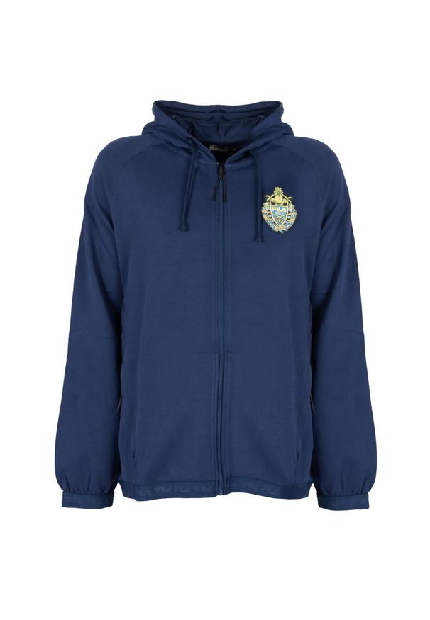 Fila Bluza "Trassmen" | FAM0375 | Mężczyzna | Granatowy. Okazja: na co dzień. Typ kołnierza: kaptur. Kolor: niebieski. Materiał: bawełna, poliester. Wzór: aplikacja. Styl: casual