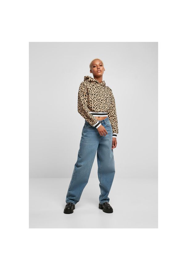 Sweat z kapturem court kobieta Urban Classics AOP College. Typ kołnierza: kaptur. Kolor: beżowy. Długość: krótkie