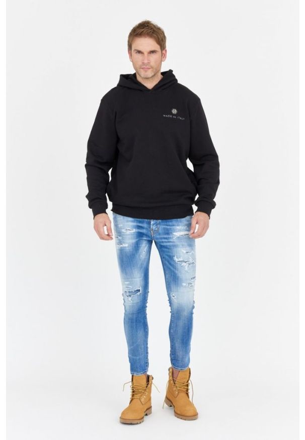 Philipp Plein - PHILIPP PLEIN Czarna bluza hexagon z kapturem. Typ kołnierza: kaptur. Kolor: czarny