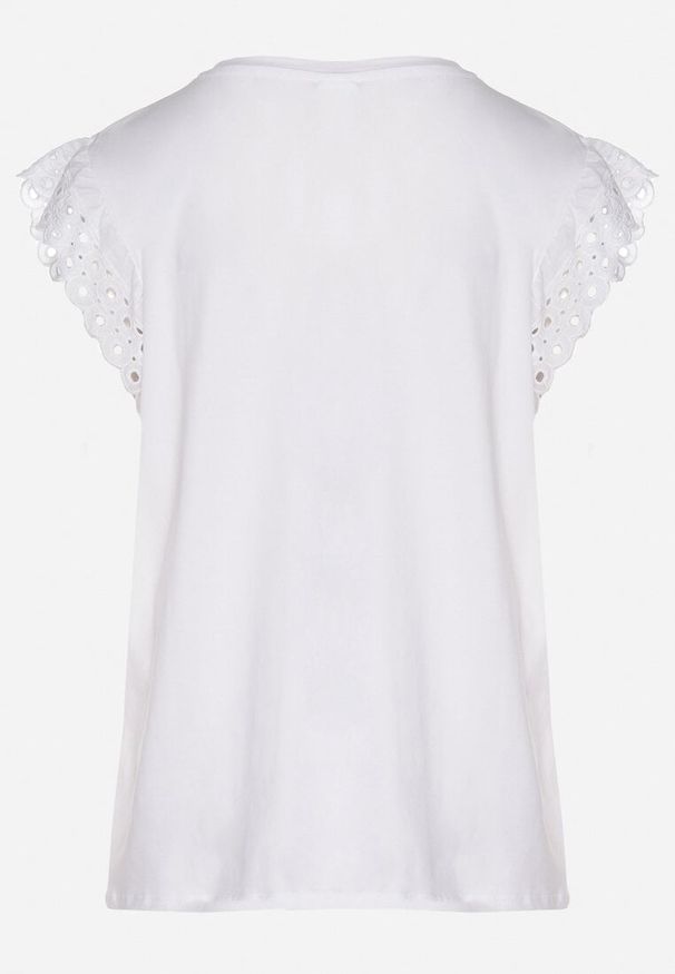 Born2be - Biała Bluzka z Bawełny z Ażurowymi Falbankami Zamiast Rękawów Vodelia. Typ kołnierza: kołnierz z falbankami. Kolor: biały. Materiał: bawełna. Wzór: ażurowy