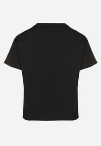 Born2be - Czarny T-shirt z Bawełny Ozdobiony Cyrkoniami i Haftami Firarette. Okazja: na co dzień. Kolor: czarny. Materiał: bawełna. Wzór: aplikacja, haft. Styl: klasyczny, casual