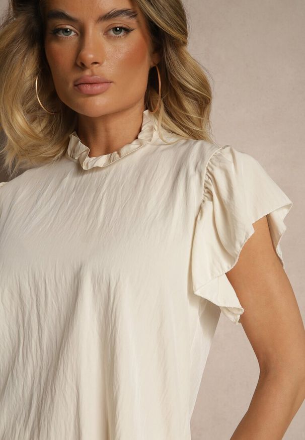 Renee - Jasnobeżowa Bluzka z Wiskozą i Falbankami Greloiti. Okazja: na co dzień. Typ kołnierza: kołnierz z falbankami. Kolor: beżowy. Materiał: wiskoza. Styl: klasyczny, casual