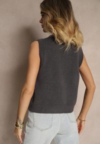 Renee - Ciemnoszara Sweterkowa Kamizelka z Wełną na Guziki Eralina. Okazja: na co dzień. Kolor: szary. Materiał: wełna. Styl: klasyczny, casual
