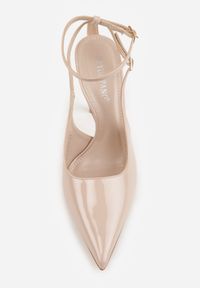 Born2be - Beżowe Lakierowane Sandały na Szpilce z Wycięciami i Paskami Guinemere. Okazja: do pracy. Zapięcie: pasek. Kolor: beżowy. Materiał: lakier. Obcas: na szpilce. Styl: elegancki, klasyczny #9