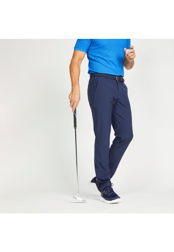 INESIS - Spodnie do golfa męskie Inesis WW500. Kolor: niebieski. Materiał: materiał, poliester, elastan, skóra. Sport: golf