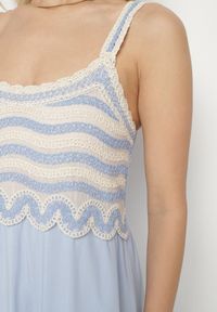 Born2be - Niebieska Sukienka Rozkloszowana na Ramiączkach z Wiskozy Ozdobiona Haftami Efradea. Okazja: na co dzień. Kolor: niebieski. Materiał: wiskoza. Długość rękawa: na ramiączkach. Wzór: aplikacja, haft. Styl: klasyczny, casual #5