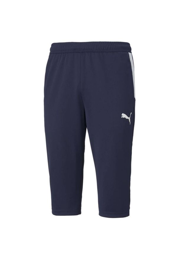 Puma - Męskie Spodenki TeamLIGA Fitted 3/4 Shorts. Kolor: niebieski. Materiał: dresówka. Sport: fitness