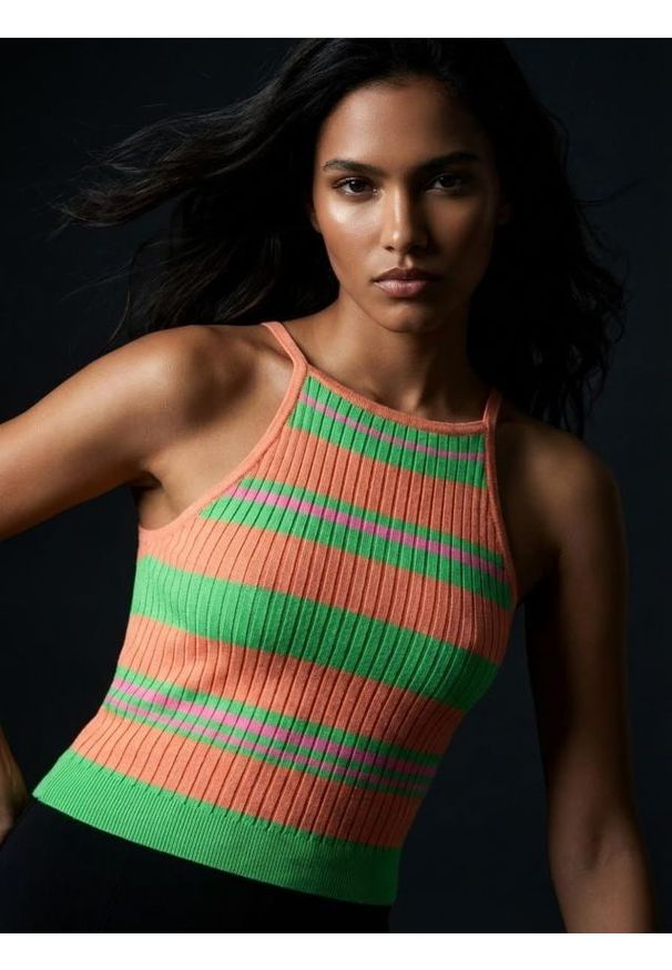Sinsay - Prążkowany top w paski - wielobarwny. Materiał: prążkowany. Wzór: paski