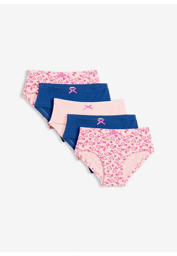 bonprix - Figi panty z miękkiej bawełny, z małą satynową kokardką (5 szt.). Kolor: różowy. Materiał: satyna, bawełna