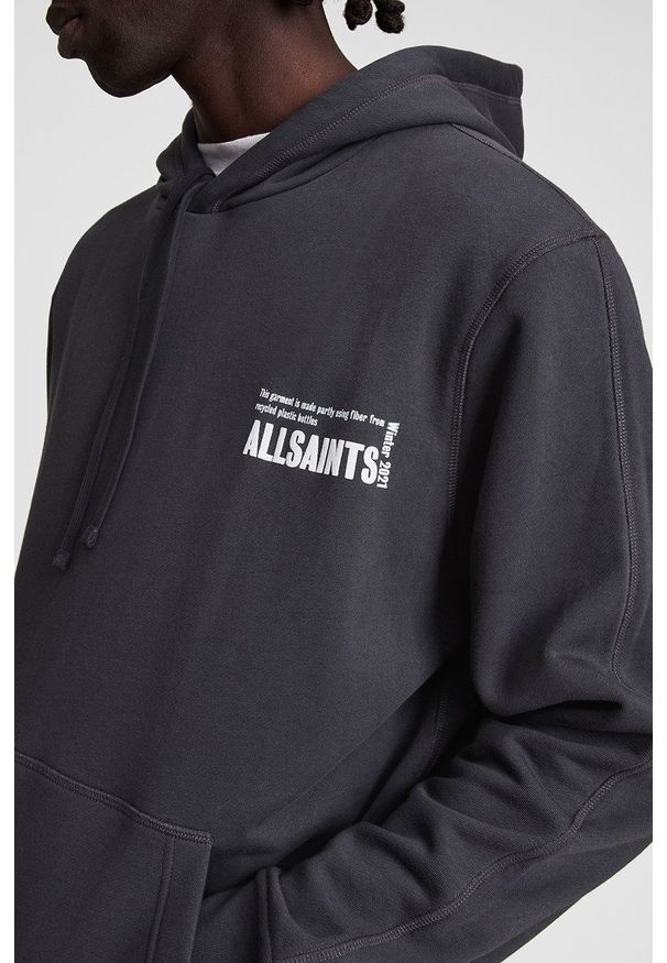 AllSaints Bluza męska kolor czarny z kapturem gładka. Okazja: na co dzień. Typ kołnierza: kaptur. Kolor: czarny. Materiał: bawełna. Wzór: gładki. Styl: casual