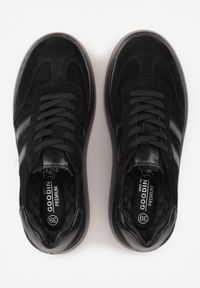 Renee - Czarne Sneakersy z Zamszu Naturalnego na Platformie ze Skórzaną Wkładką Rionelle. Okazja: na co dzień. Kolor: czarny. Materiał: zamsz, skóra. Obcas: na platformie #2